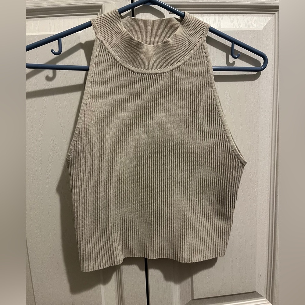 Babaton Ribbed Cream Sleeveless Top